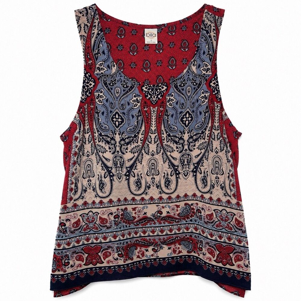 BILA Women’s Red/Cream Paisley Sleeveless Blouse Size Small